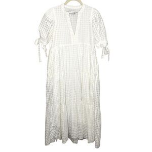 English Factory Dress Womens XS White Textured Midi Tie Sleeve Boho Pockets